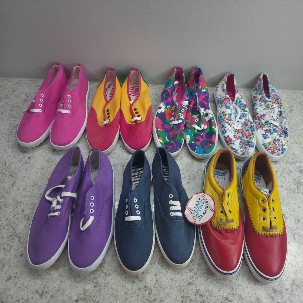 Vintage Canvas Sneaker Lot of 7 Keds Coasters Elle Floral Bare-traps 6.5-7.5 90s